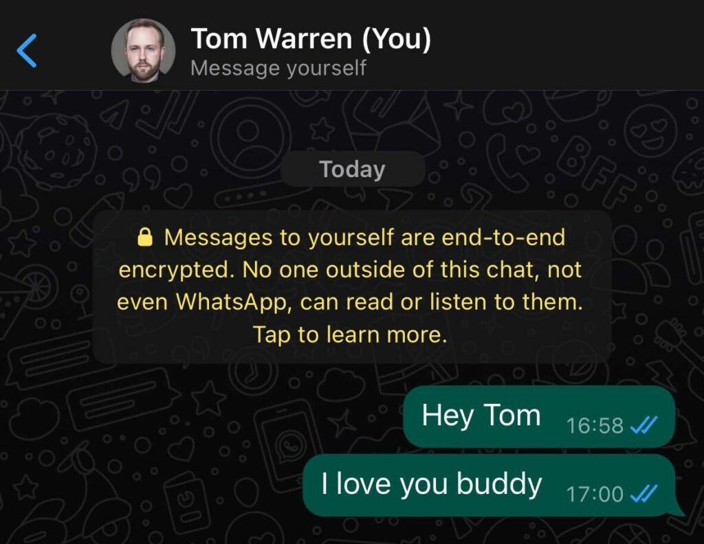  قابلیت جدید «پیام به خود» در واتس‌اپ فعال شد