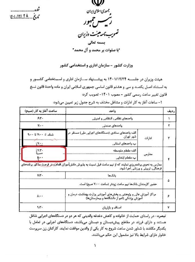 مصوبه تعیین ساعات آغاز به کار ادارات و مشاغل چه می گوید؟+ جزئیات کامل