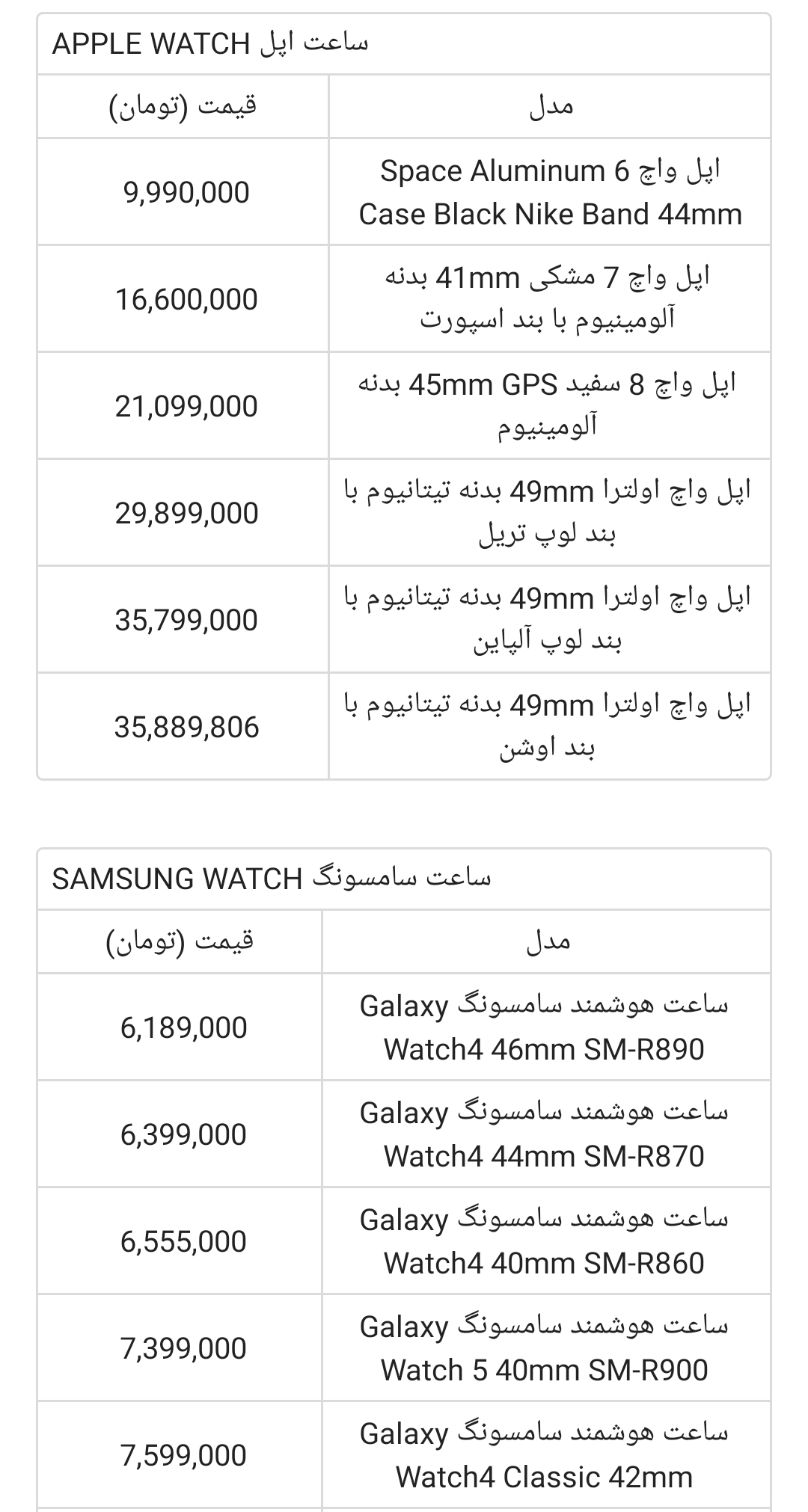 قیمت انواع ساعت مچی هوشمند 