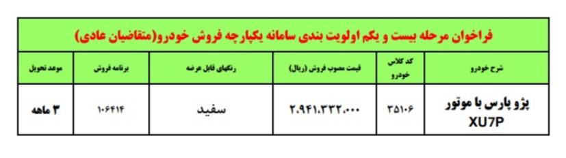 طرح جدید فروش فوری پژو پارس (مهر 1402) 
