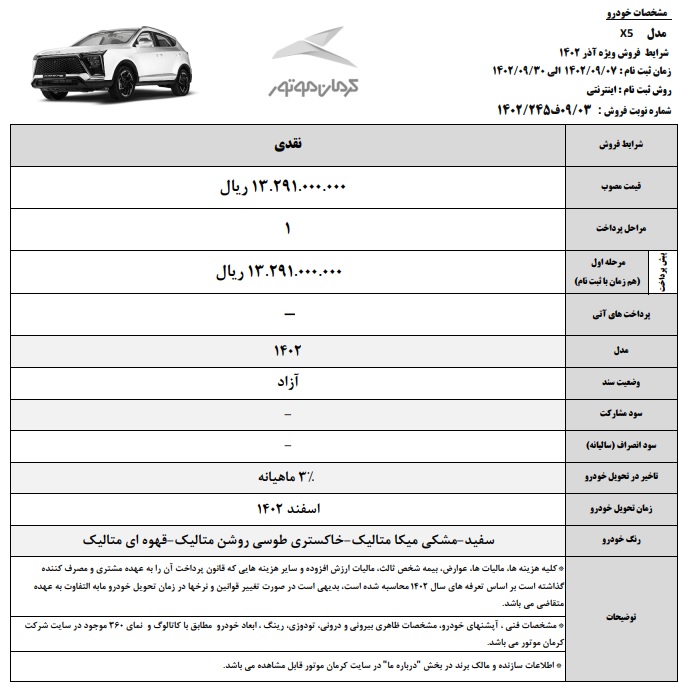 شرایط فروش خودرو جدید جک X5